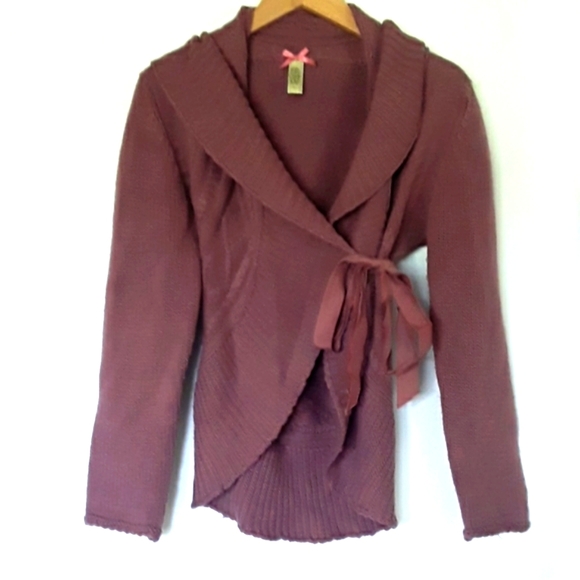 Downeast Basics Purple Plum Sweater Cardigan Large Cocoon Tie Wrap Large - Picture 6 of 6